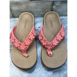 Spenco Yumi Belize Women's Orthotic Flip Flops Coral  Sz 11 Sandal Flowers Comfy